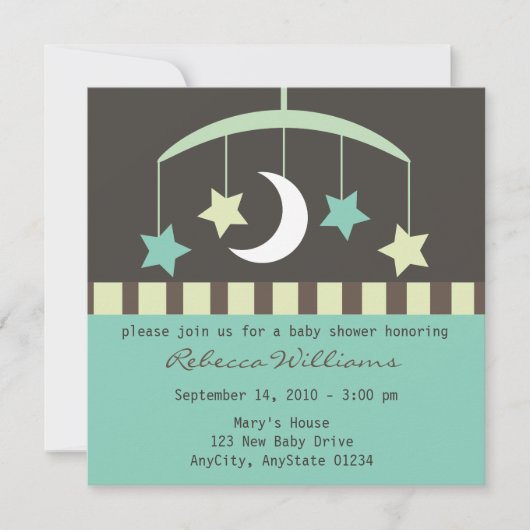 Lullaby Baby Stars en Moon Mobile Invitation Kaart (Voorkant)