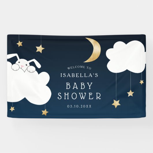 Lullaby Bunny Baby shower Navy Gold Welkom Spandoek (Horizontaal)