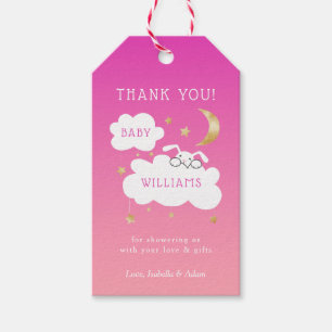 Lullaby Bunny Moon Stars Baby shower Roze Cadeaulabel
