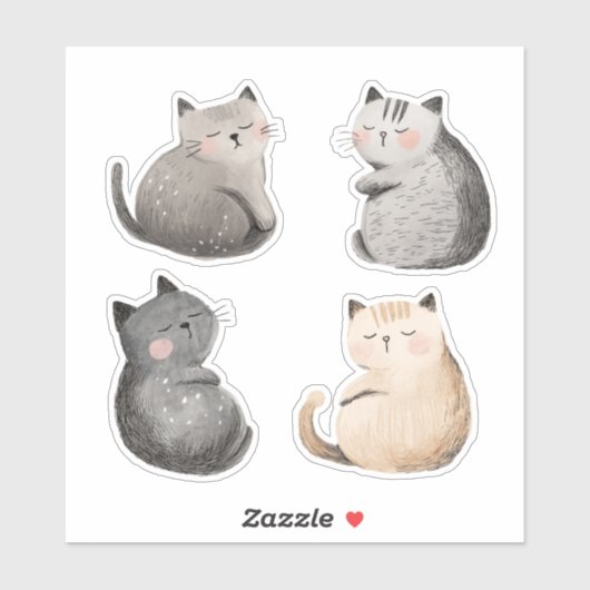Lullaby katten, schattige waterverf sticker (Vel)