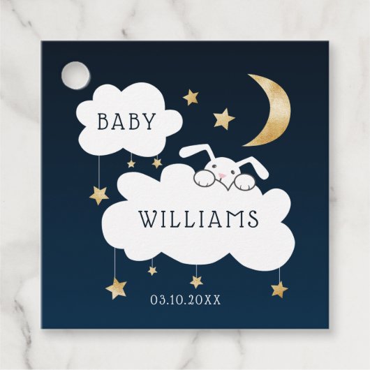 Lullaby Theme Navy Gold Baby shower Bedankjes Labels (Voorkant)