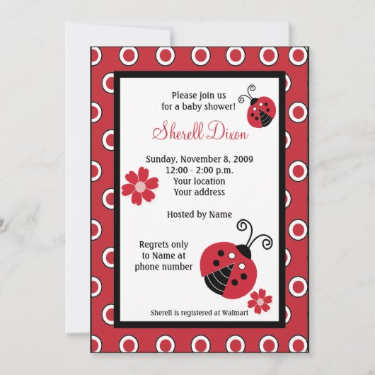 Lullabye Ladybug 5x7 Red Trendy Invitations Kaart (Voorkant)