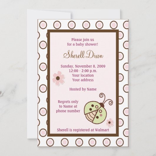 Lullabye Ladybug 5x7 Roze Trendy Invitaties Kaart (Voorkant)