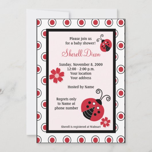 Lullabye Ladybug 5x7 Roze Trendy Invitaties Kaart (Voorkant)