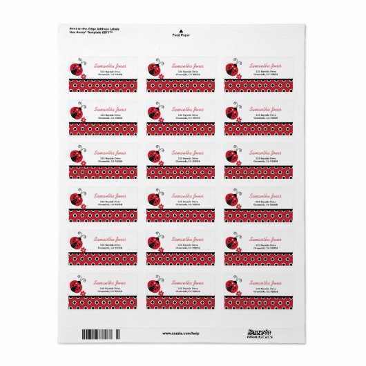 Lullabye Ladybug Trendy Red Dot Adreslabel Etiket (Full Sheet)