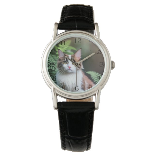 Lulu de Ragdoll kat, dames leren horloge (Voorkant)