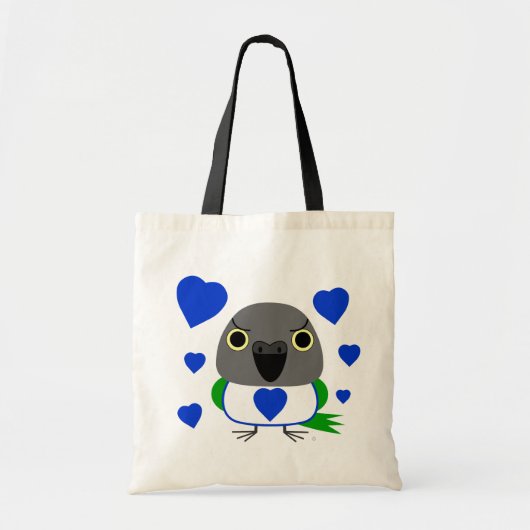 Lulu, de Senegal Parrot, met blauw hart Tote Bag (Voorkant)