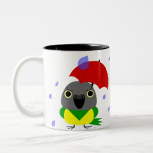 Lulu, de Senegal Parrot, zit vast in de regen