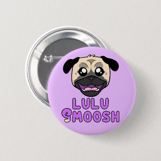 Lulu Smoosh Pug Cartoon Pin Ronde Button 5,7 Cm (Voorkant /achterkant)