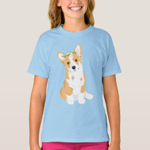 LuluBelle de  Corgi met bloeiende kroon T-shirt