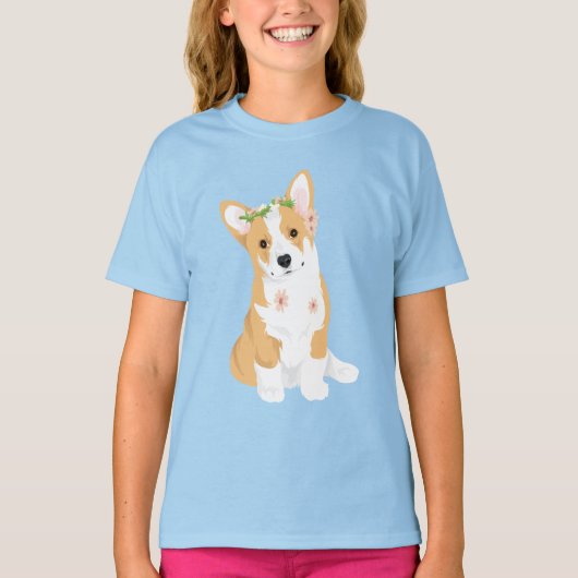 LuluBelle de  Corgi met bloeiende kroon T-shirt (Voorkant)