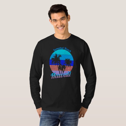 Lumahai Beach Hawaii Retro Tropical Palm Trees Vac T-shirt (Voorkant volledig)