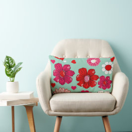 Lumbar cushion with garden flowers and hearts kussen