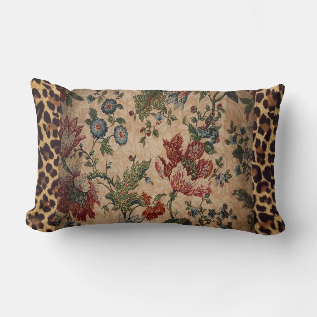 Lumbar Pillow in luipaard en bloemweefsel Kussen (Voorkant)