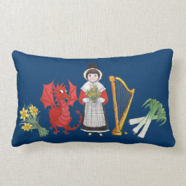 Lumbar Pillow: Welsh, Daffodils, Dragon Leeks Harp Kussen
