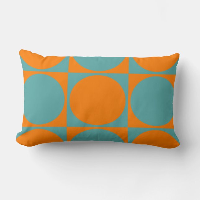 Lumbar Sofa-kussen, Oranje&Blauwe vierkanten&cirke Kussen (Voorkant)