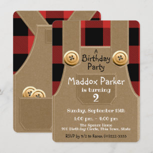 Lumber Jack Overalls Birthday Party Kaart