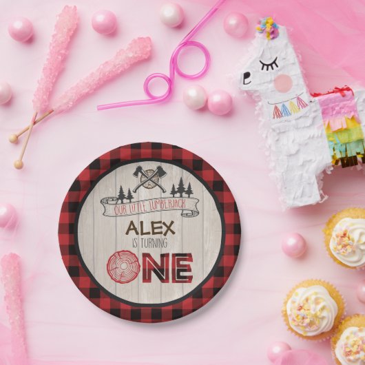 Lumberjack 1e Verjaardag Papier Bord - Bijlen Rood (Feest)