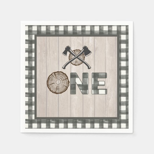 Lumberjack 1e verjaardag servet - Assen Wit ONE (Voorkant)