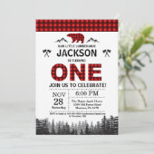 Lumberjack 1e Verjaardag Uitnodiging Beer Woodland (Staand voorkant)