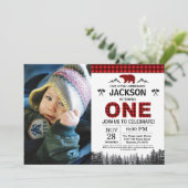 Lumberjack 1e Verjaardag Uitnodiging Beer Woodland (Staand voorkant)