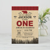 Lumberjack 1e Verjaardag Uitnodiging Beer Woodland (Staand voorkant)