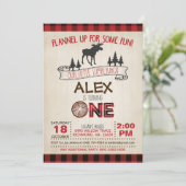 Lumberjack 1e verjaardag uitnodiging - rood/eland (Staand voorkant)