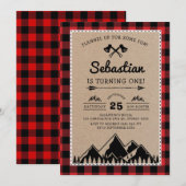 Lumberjack 1e verjaardag Woodland Adventure Party Kaart (Voorkant / Achterkant)