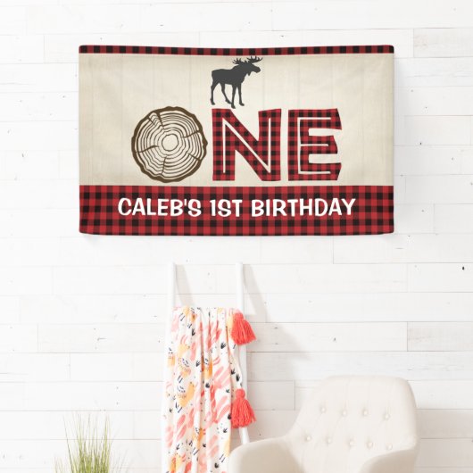 Lumberjack 1st Birthday Banner - Moose (Insitu)