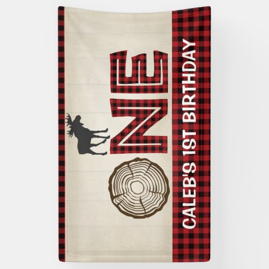 Lumberjack 1st Birthday Banner - Moose (Verticaal)