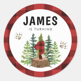 Lumberjack 1st Birthday Buffalo Play Ronde Sticker