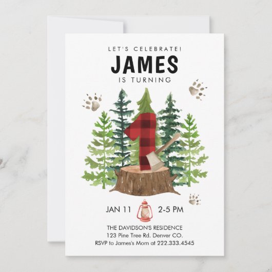 Lumberjack 1st Birthday Buffalo Plays Kaart (Voorkant)