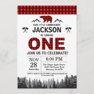 Lumberjack 1st Birthday Invitation Beer Woodland Kaart