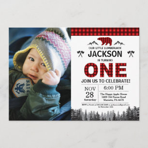 Lumberjack 1st Birthday Invitation Beer Woodland Kaart