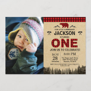 Lumberjack 1st Birthday Invitation Beer Woodland Kaart