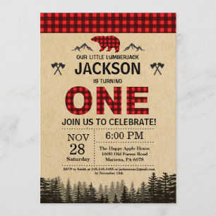 Lumberjack 1st Birthday Invitation Beer Woodland Kaart
