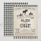 Lumberjack 1st Birthday Invitation - Moose - White Kaart (Voorkant / Achterkant)