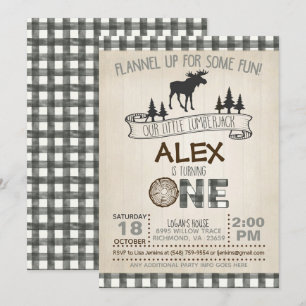 Lumberjack 1st Birthday Invitation - Moose - White Kaart