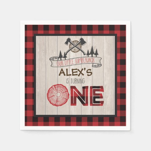 Lumberjack 1st Birthday Napkin - As RED Servet (Voorkant)