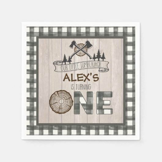 Lumberjack 1st Birthday Napkin - As White Servet (Voorkant)
