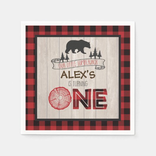 Lumberjack 1st Birthday Napkin - Beer RED Servet (Voorkant)
