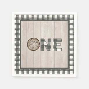 Lumberjack 1st Birthday Napkin - White ONE Servet