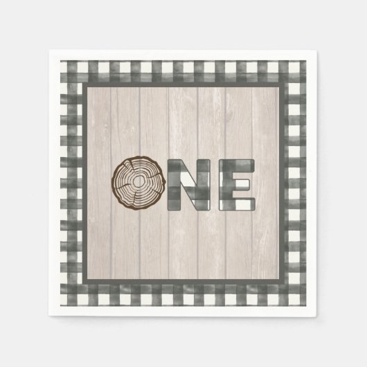 Lumberjack 1st Birthday Napkin - White ONE Servet (Voorkant)