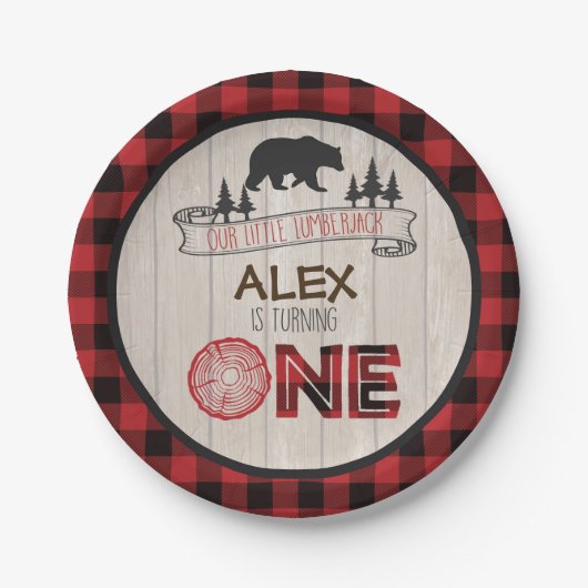 Lumberjack 1st Birthday Paper Bord - Beer rood (Voorkant)