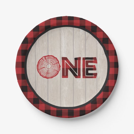 Lumberjack 1st Birthday Paper Bord - ONE Red (Voorkant)