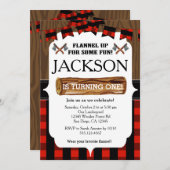 Lumberjack 1st Birthday Party Invitation Kaart (Voorkant / Achterkant)
