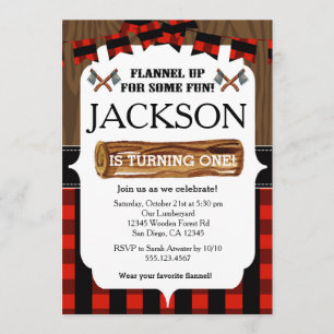 Lumberjack 1st Birthday Party Invitation Kaart
