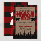 Lumberjack 1st Birthday Uitnodiging (Voorkant / Achterkant)