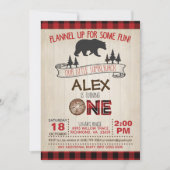 Lumberjack 1st Birthday Uitnodiging - Rood/Beer (Voorkant)