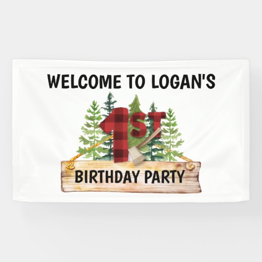 Lumberjack 1st Birthday Welcome Party Spandoek (Horizontaal)